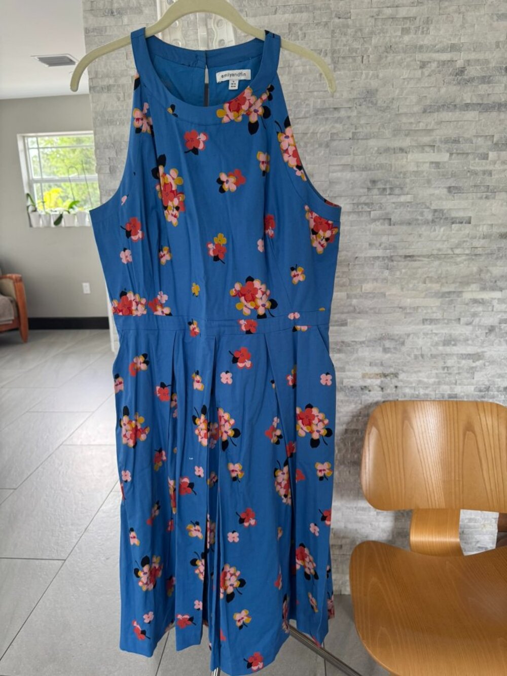 Emily and Fin Blue Floral Fit & Flare Midi Dress XL with Pockets!